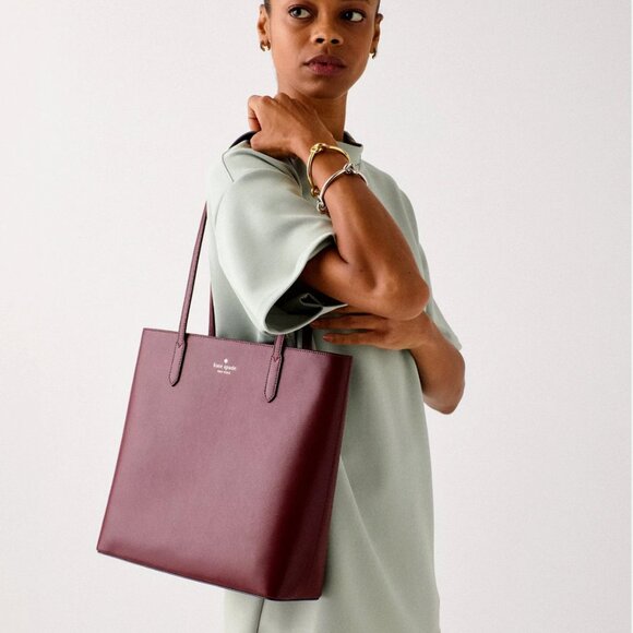 New Kate Spade Jana Tote Saffiano Leather Dark Merlot - Picture 2 of 4